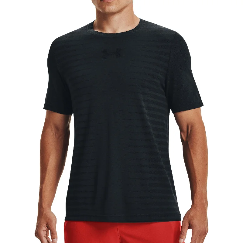 Men's short-sleeve neutral dune tee-Under Armour Seamless Workmark Short Sleeve Mens Running Top - Black