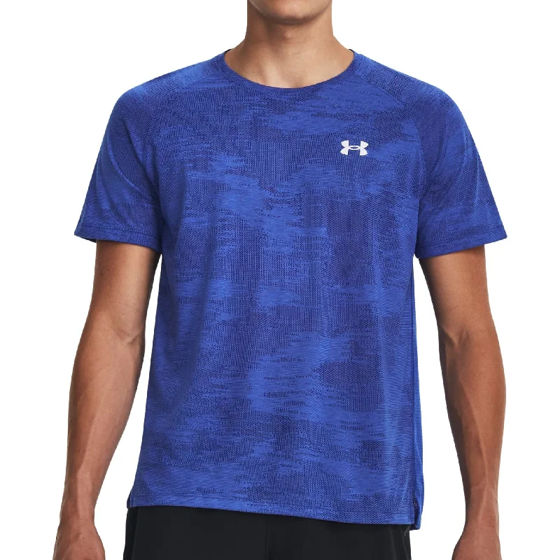 Men's short-sleeve classic ebony tee-Under Armour Streaker Speed Camo Short Sleeve Mens Running Top - Blue