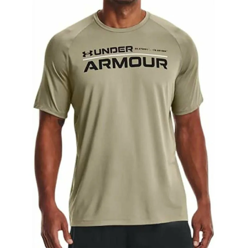 Men's short-sleeve boxy spiral tee-Under Armour Tech 2.0 Wordmark Short Sleeve Mens Training Top - Grey