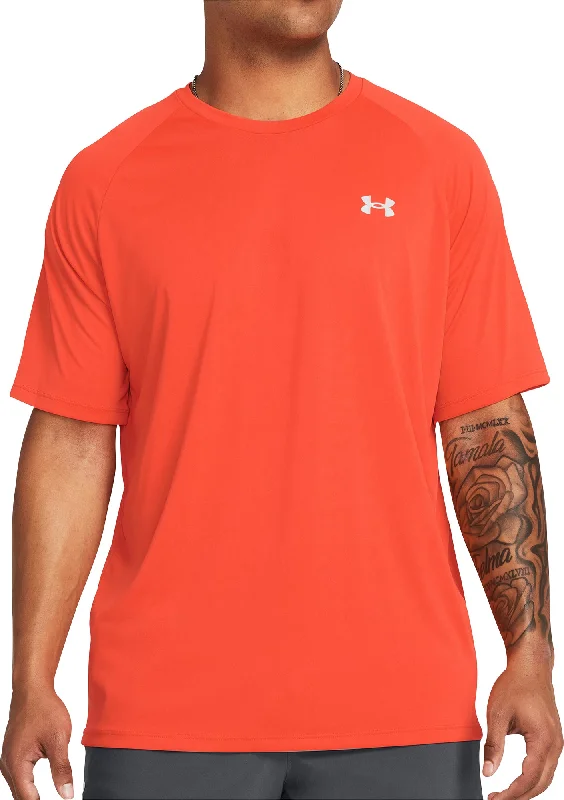 Men's short-sleeve bright stark-white shirt-Under Armour Tech Reflective Short Sleeve Mens Running Top - Orange