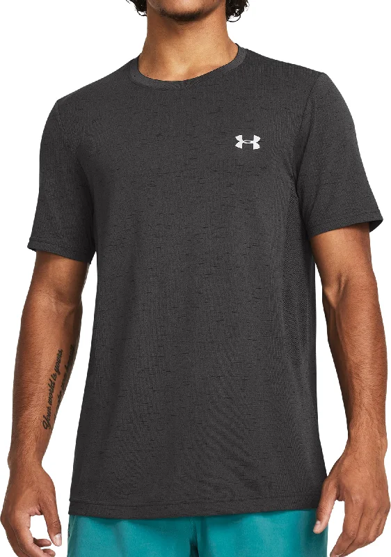 Men's short-sleeve modern vibrant-pitch-black top-Under Armour Vanish Seamless Short Sleeve Mens Running Top - Grey