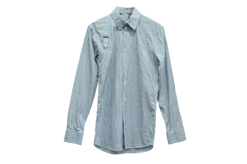 Alexander McQueen Striped Button Down Shirt with Buckle in Blue Cotton