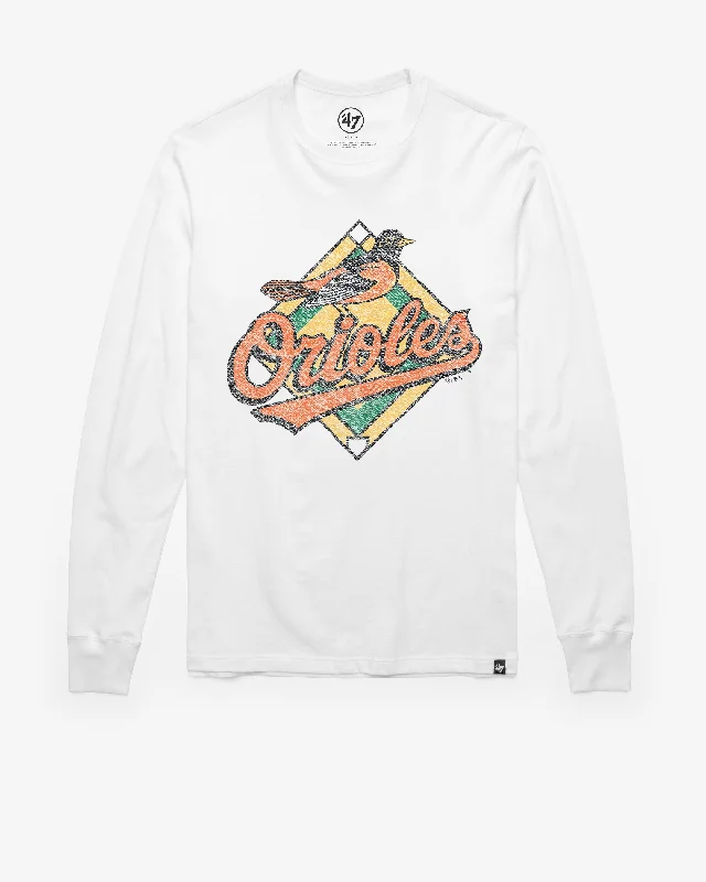 Men's short-sleeve casual bold-rich-hot-coral shirt-BALTIMORE ORIOLES COOPERSTOWN PREMIER '47 FRANKLIN LONG SLEEVE TEE