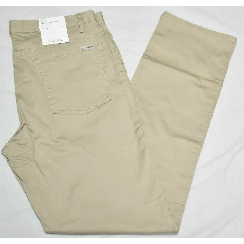 men's athletic gym dull brown pants-Calvin Klein Men's Classic Slim-Fit Pants Beigie Size 32X32