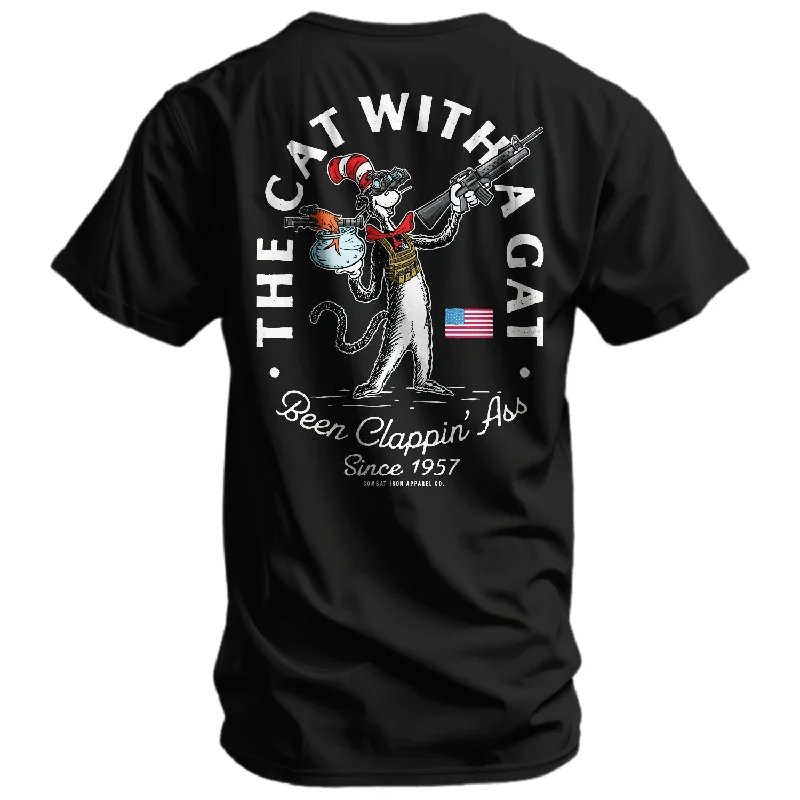 Men's short-sleeve casual shale tee-The Cat With A Gat Remix Men's T-Shirt