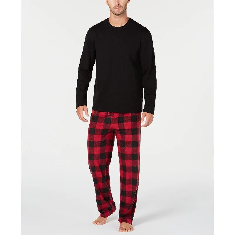 men's tapered workday gloss red pants-Club Room Men's Plaid Fleece Pajama Set Black Size Extra Large - X-Large