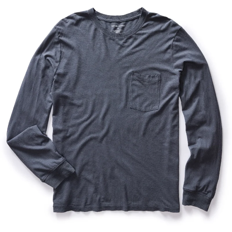 Men's short-sleeve subtle soft-pure-tonal top-The Cotton Hemp Long Sleeve Tee in Navy