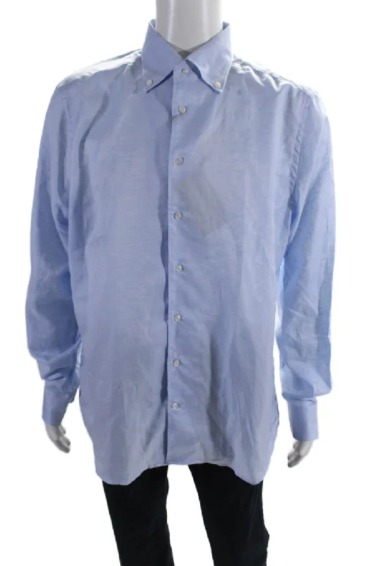 Emanuel Berg Mens Cotton Blend Collared Long Sleeve Button Up Shirt Blue