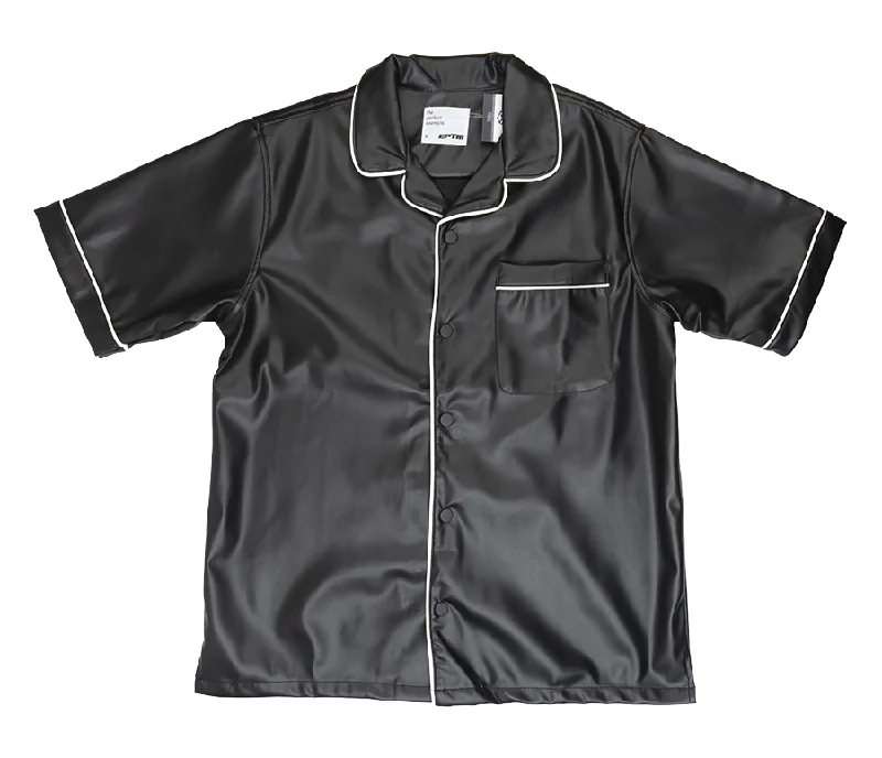 EPTM S/S PU LEATHER BUTTON DOWN SHIRT BLACK - DOWNTOWN UP