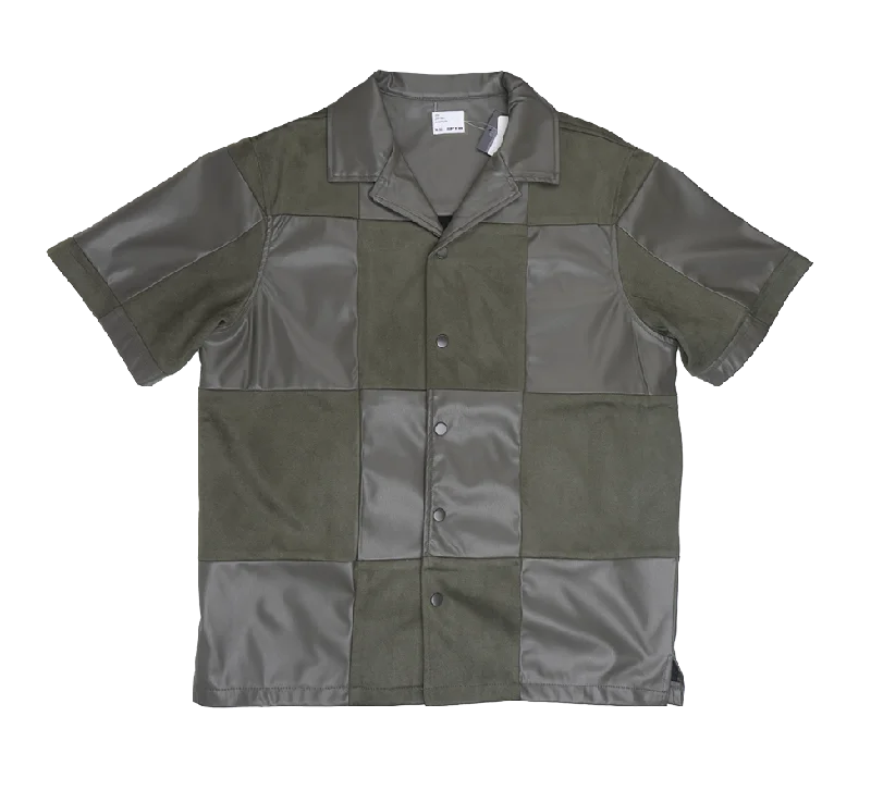 EPTM S/S PU LEATHER BUTTON DOWN SHIRT OLIVE - CHECKER