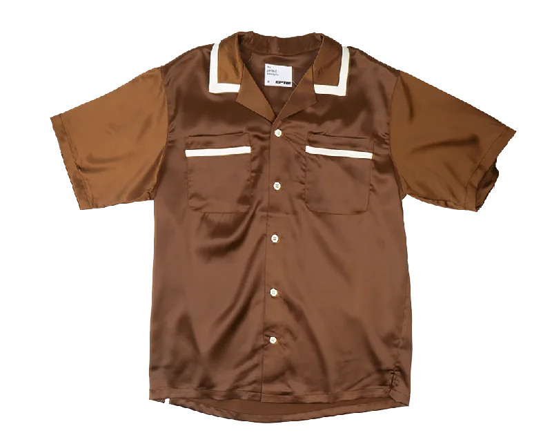 EPTM S/S SATIN BUTTON DOWN SHIRT BROWN - VILLA