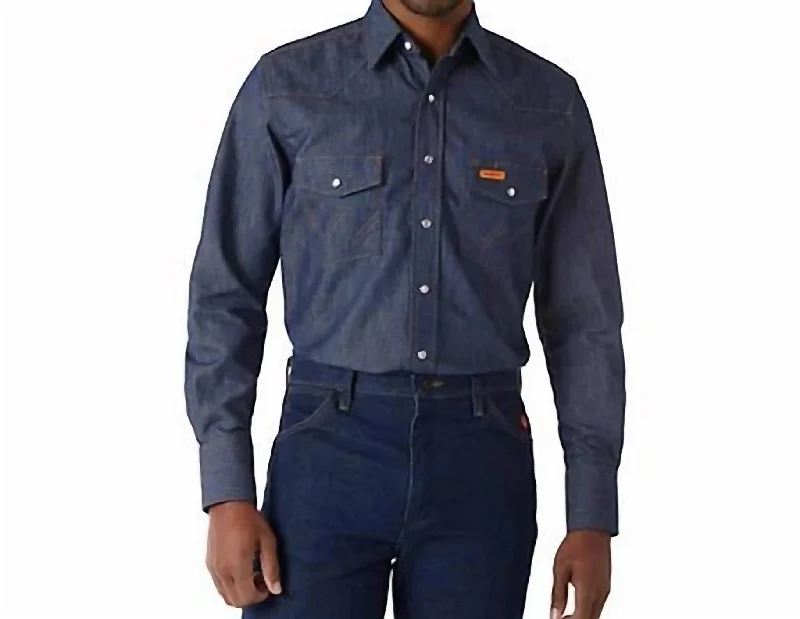 Flame Resistant Western Snap Work Shirt In Denim