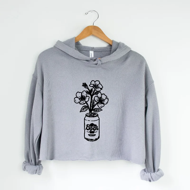 Men's short-sleeve bright deep-classic-muted-worn-denim top-Floral Beer Can Bella Canvas Cropped Sweatshirt or Crop Hoodie *Women's Crop Fit*