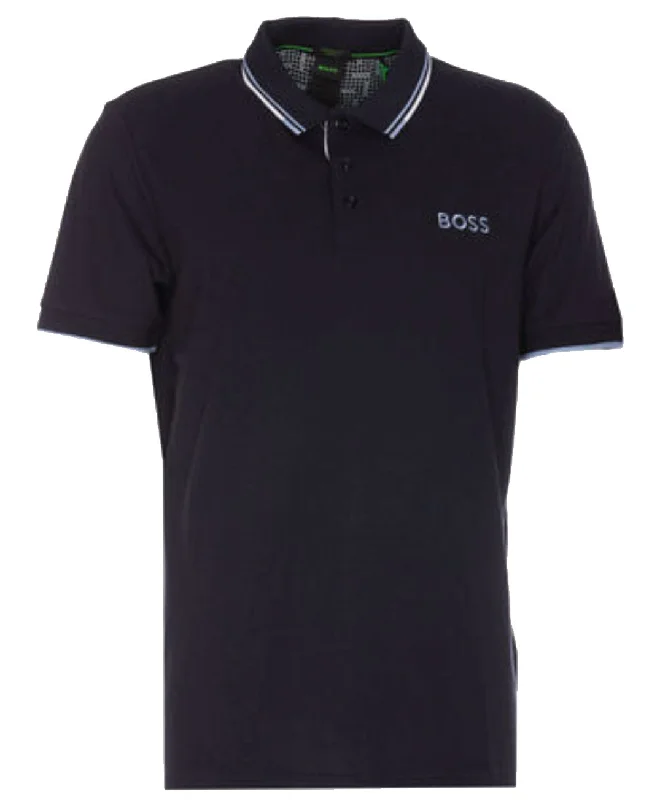 Men's short-sleeve tough color-block shirt-HUGO BOSS Men Paddy Pro Contrast Color Cotton Stretch Polo Shirt Indigo Blue