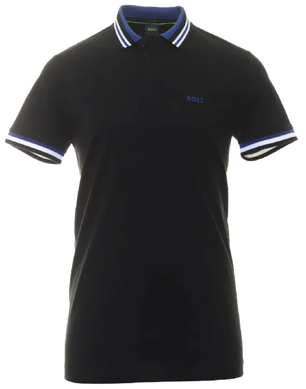 Men's short-sleeve oversized gradient shirt-Hugo Boss Men's Paddy 2 NCSA Navy Blue Short Sleeve Cotton Polo T-Shirt with Light Blue Ribbed Knit Collar