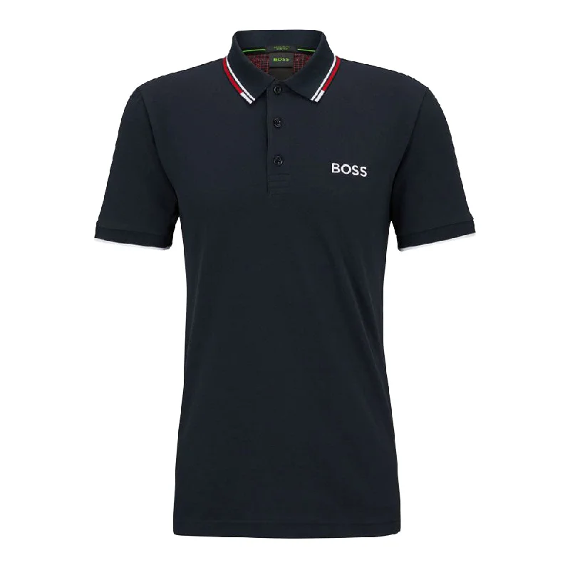 Men's short-sleeve fair-trade sisal shirt-Hugo Boss Men's Paddy Pro Navy Blue Stretch Cotton Short Sleeve Polo T-Shirt