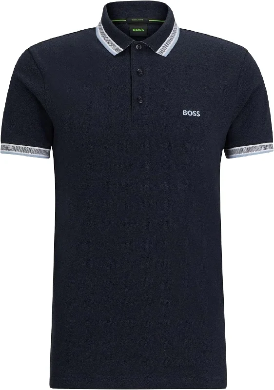 Men's short-sleeve smooth side-pocket top-HUGO BOSS Men's Paddy Short Sleeve Contrast Color Polo Shirt Dark Navy Melange