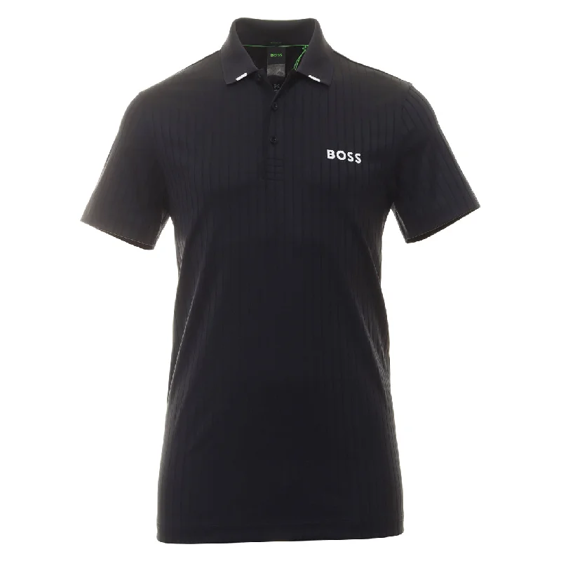 Men's short-sleeve trendy trail tee-Hugo Boss Men's Paddytech Black Stretch Poly Short Sleeve Polo T-Shirt