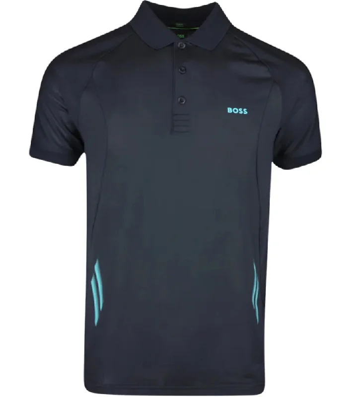 Men's short-sleeve sporty jade shirt-Hugo Boss Men's Piraq Active 1 Training Polo Shirt, Navy