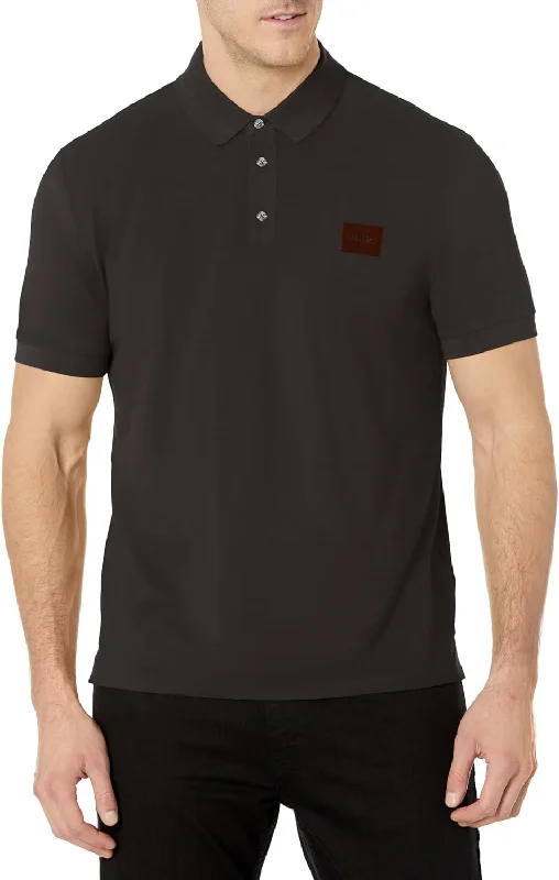 Men's short-sleeve lightweight elastic shirt-HUGO Men's Square Logo Cotton Polo Shirt Black Short Sleeve