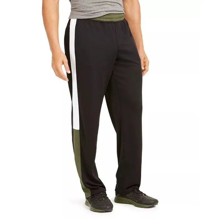 men's wide-leg vacation sheen navy pants-Ideology Men's Colorblocked Track Pants Dark Green Size Small