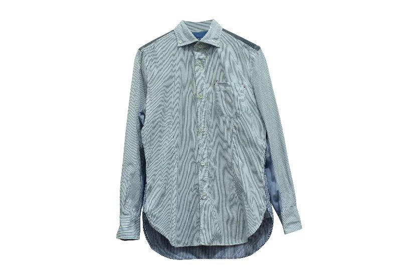 Junya Watanabe x Comme Des Garcon Striped Button Down Shirt in Blue Cotton