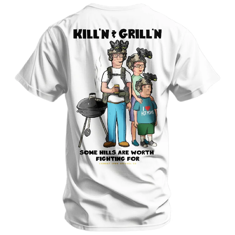 Men's short-sleeve casual bold-neon-blue shirt-Kill'n & Grill'n | Some Hills Are Worth Fighting For Men's T-Shirt