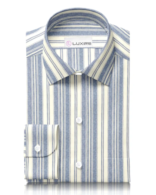 Linen Cotton: Oxford Ecru Indigo Stripes