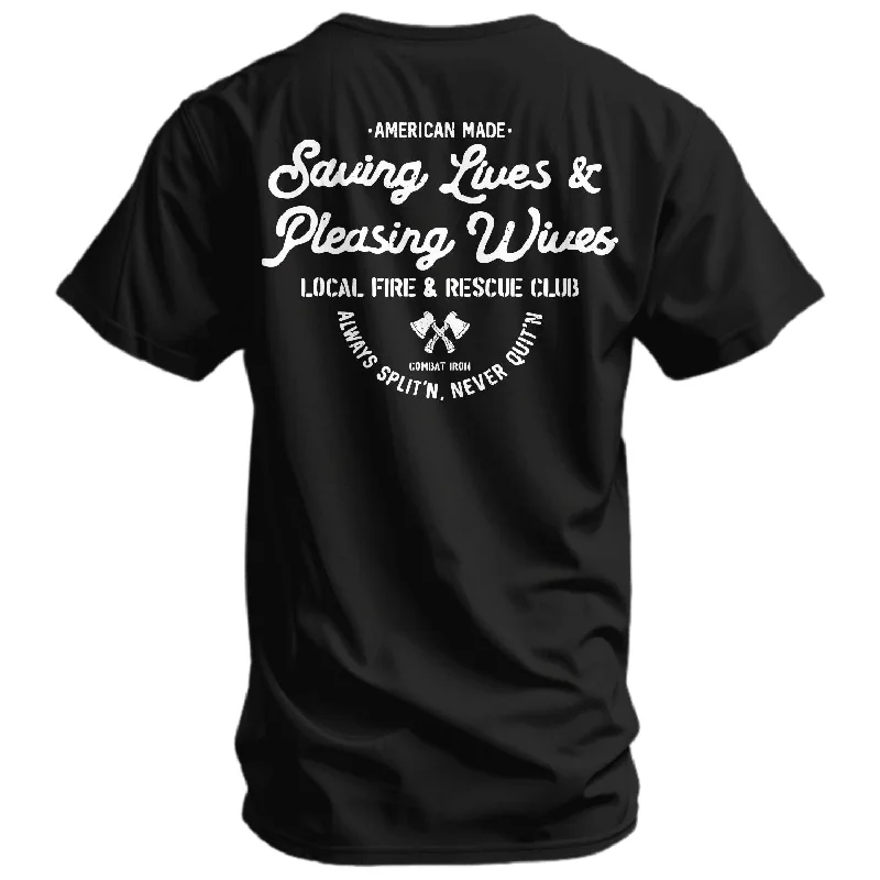 Men's short-sleeve bold rich-maroon shirt-Saving Lives & Pleasing Wives Fire & Rescue Club Men's T-Shirt