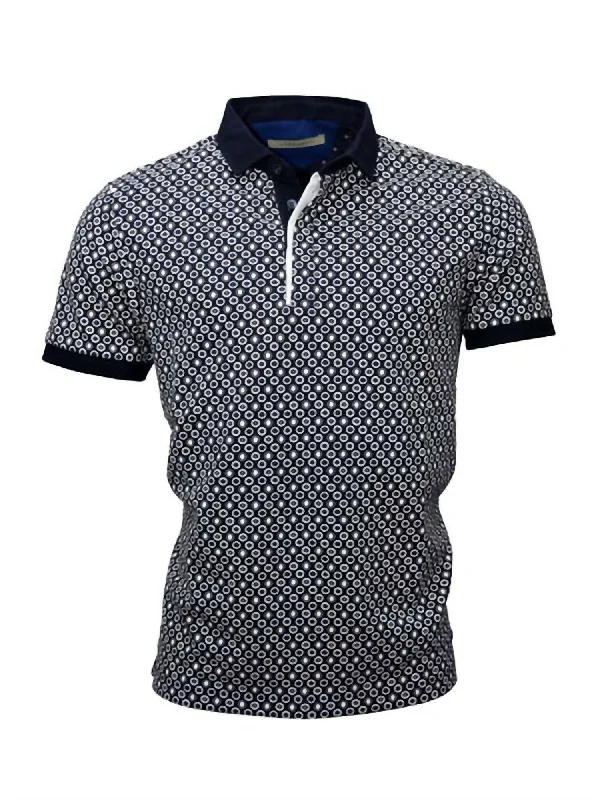 Men's short-sleeve classic sleek-split-hem tee-Medallion Polo Shirt In Navy/white