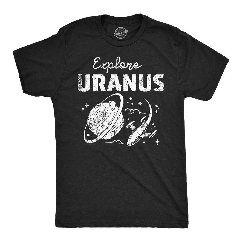 Men's short-sleeve vibrant tropical-retro-rowing shirt-Mens Funny T Shirts Explore Uranus Sarcastic Space Graphic Tee For Men