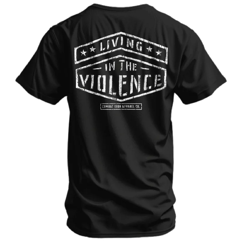 Men's short-sleeve sleek neutral-sheen-silk top-LIVING IN THE VIOLENCE MEN’S T-SHIRT