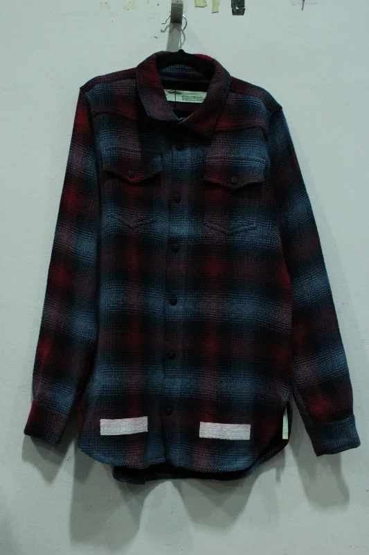 Off-White Arrow Print Check Shirt in Blue and Red Cotton