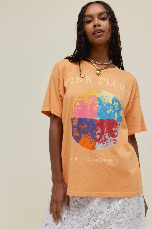 Men's short-sleeve cool rugged-urban-warm-vivid-crimson shirt-Pink Floyd Wish You Were Here Merch Tee in Vintage Peach