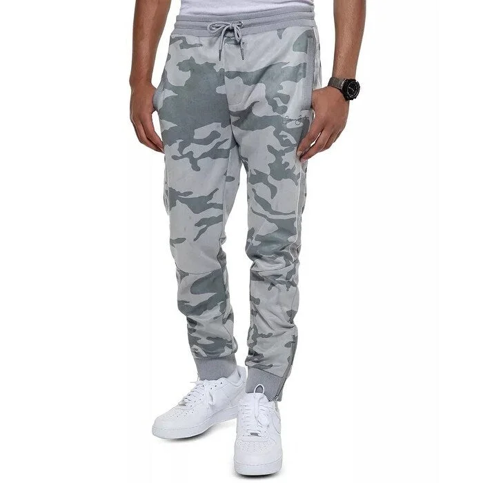 men's straight leg commute matte beige pants-Sean John Men's Camo Faux Suede Track Pants Gray Size XXX-Large