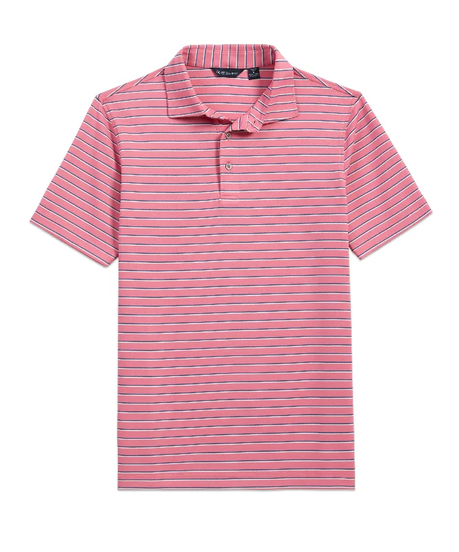 Men's short-sleeve neutral sheen-silk tee-Shaded Stripe Tech Polo, Nantucket Red