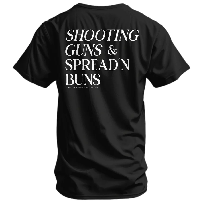 Men's short-sleeve vibrant tight-tan shirt-Shooting Guns & Spread'n Buns Men's T-Shirt