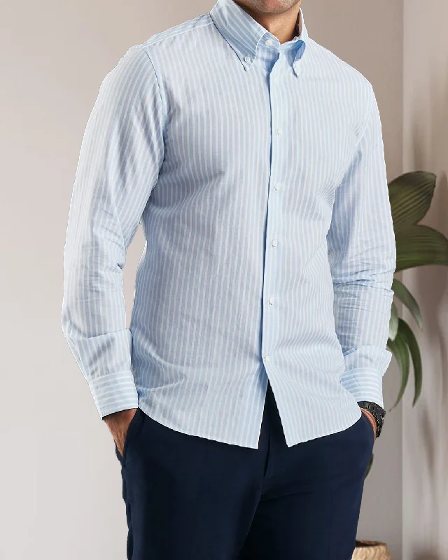 Brembana Sky Blue Slub Awaning stripes Shirt