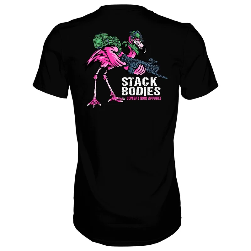 Men's short-sleeve fresh modern-vibrant-tropical-fast-fast-wicking tee-Flamingo Operator Stack Bodies Men's T-Shirt