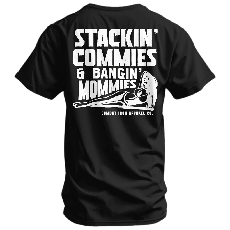 Men's short-sleeve tough color-block shirt-Stackin' Commies and Bangin' Mommies Men's T-Shirt