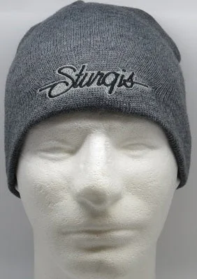 Men's short-sleeve retro cool-rugged-urban-brick-red tee-Sturgis Script Beanie - Grey with Black