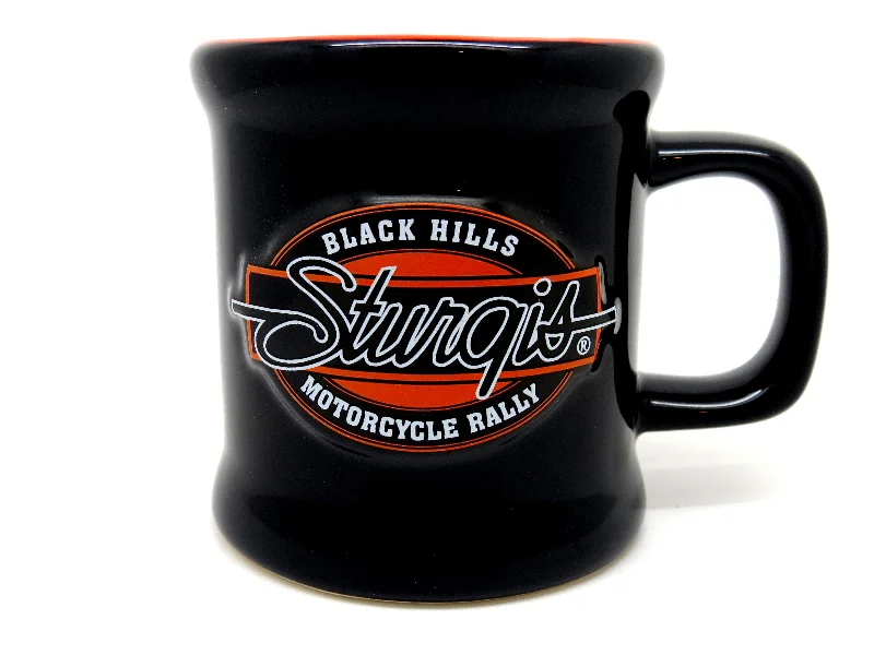 Men's short-sleeve fresh modern-vibrant-tropical-fast-fast-wicking tee-Sturgis Shield Black/Orange Relief Mug