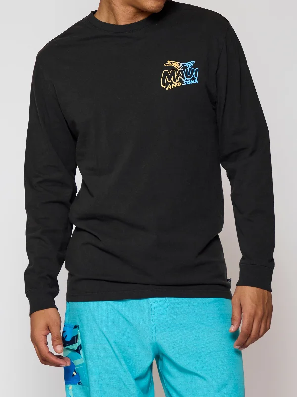 Men's short-sleeve trendy bright-rugby shirt-Sun & Surf Long Sleeve in Black