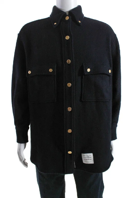 Thom Browne Mens Long Sleeves Crew Neck Button Down Shirt Black