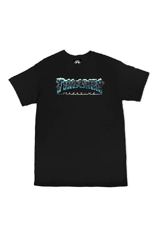 Men's short-sleeve subtle loud-fuchsia shirt-Thrasher Black Ice Logo Tee