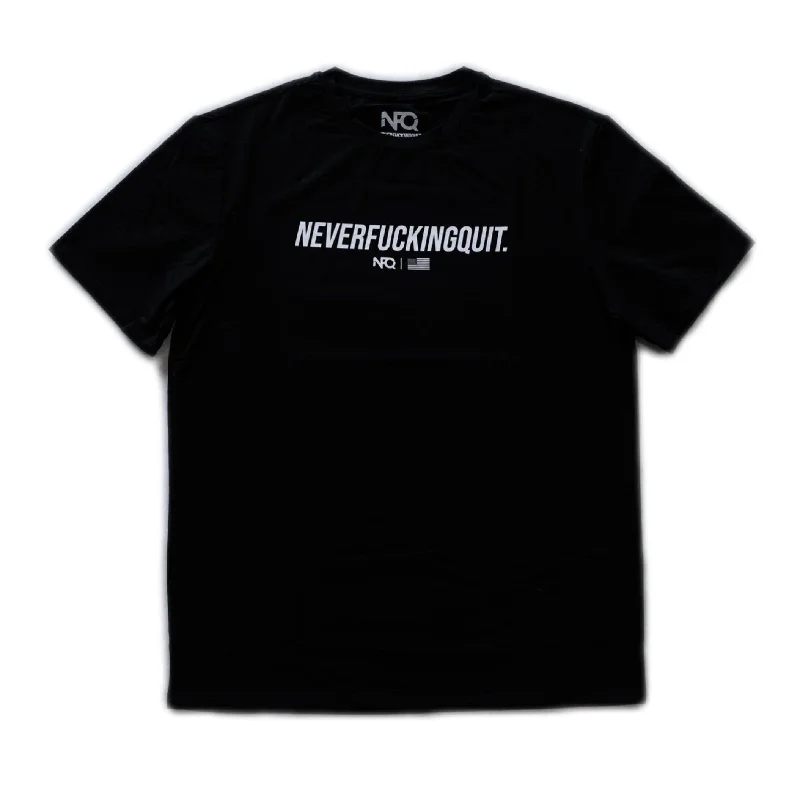 Men's short-sleeve sleek split-hem shirt-Training Tee - NeverFuckingQuit Black/White