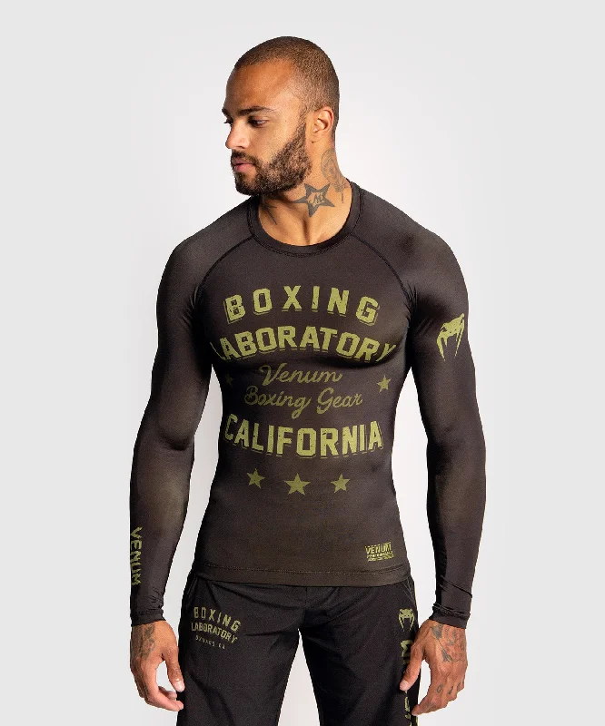 Men's short-sleeve modern tough-brick top-Venum Boxing Lab Rashguard - Long sleeves - Black/Green