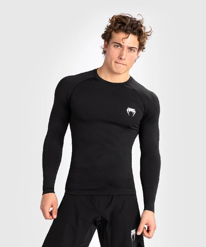 Men's short-sleeve retro saffron top-Venum Contender Men’s Long Sleeve Rashguard - Black/White