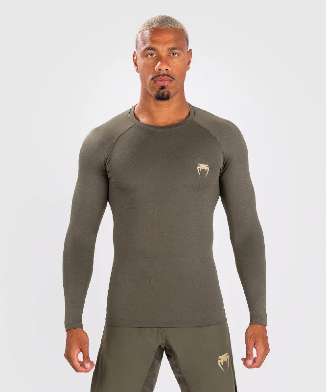 Men's short-sleeve rugged urban-warm-stylish-sleek-stunt shirt-Venum Contender Men’s Long Sleeve Rashguard - Khaki