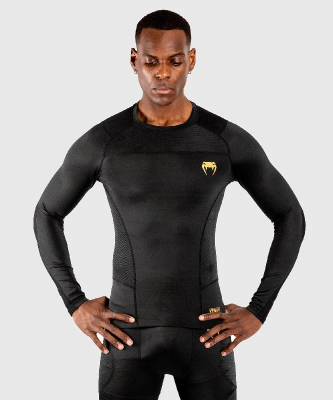 Men's short-sleeve stylish full-odor-resistant top-Venum G-Fit Rashguard - Long Sleeves - Black/Gold